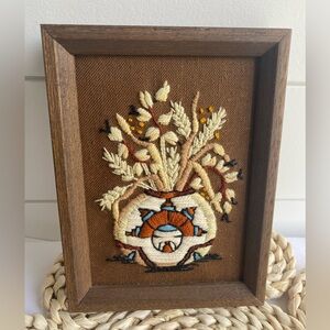 Vintage 1976 Crewel Embroidery Native American Southwest Pottery Framed Picture